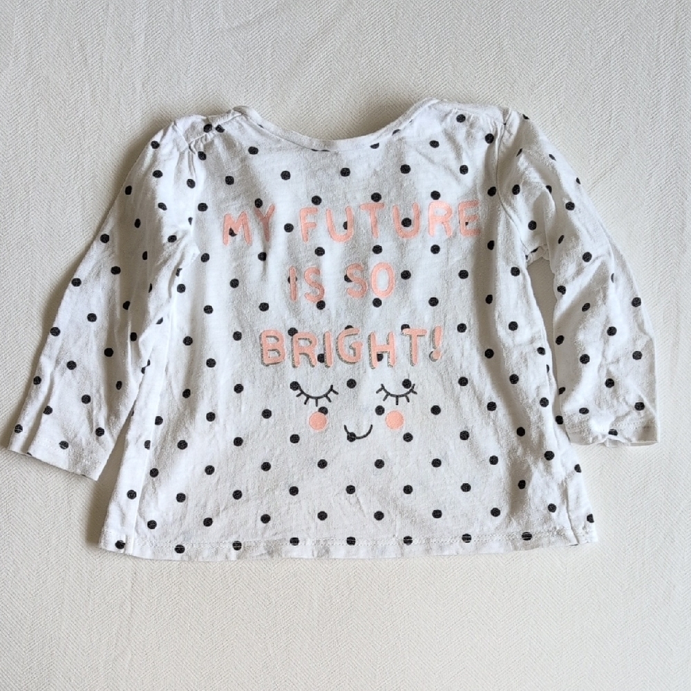 carters white dotted graphic long sleeve cotton shirt 12 months baby girl